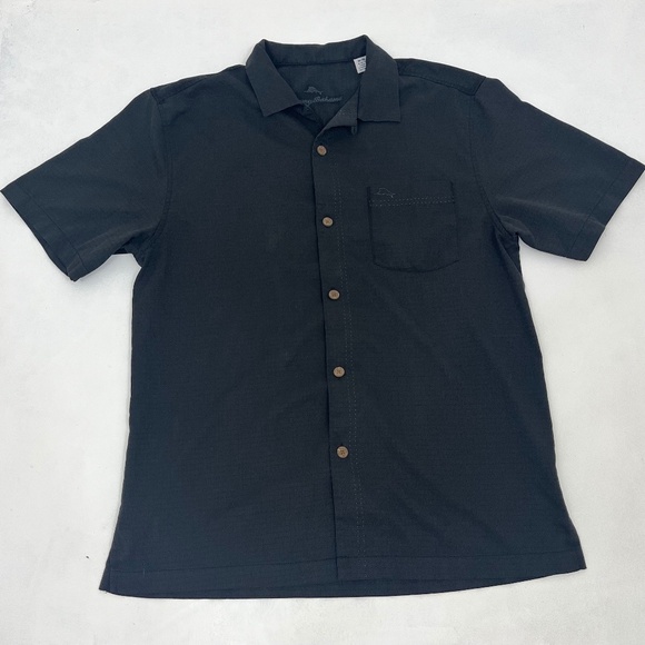 Tommy Bahama Shirt Mens Medium Black Silk Hawaiian Button Up Short Sleeve - Picture 1 of 9